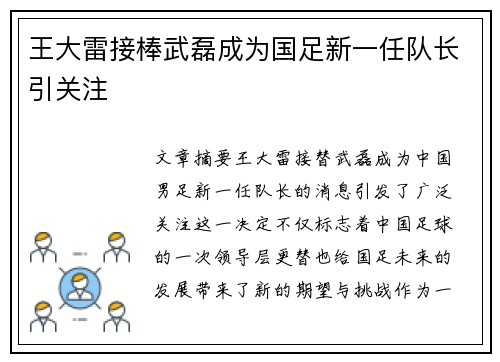 王大雷接棒武磊成为国足新一任队长引关注